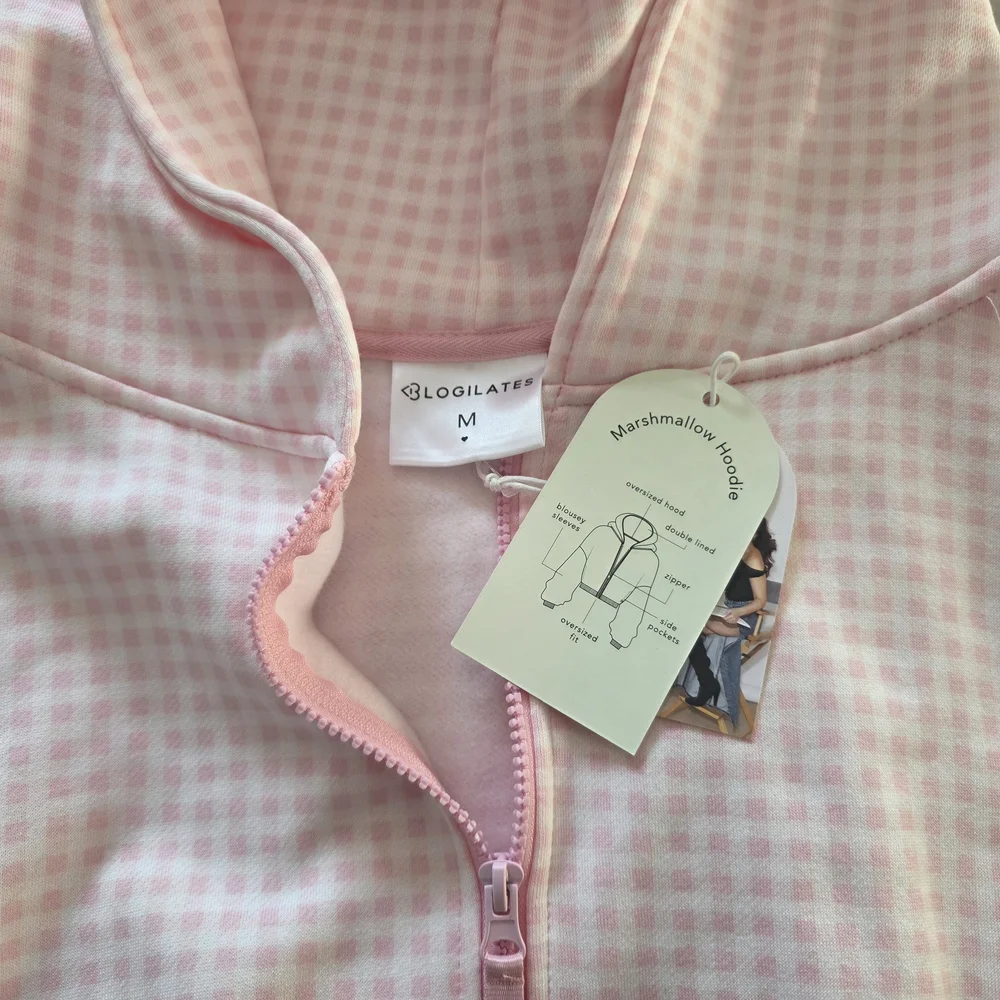 Target Blogilates Marshmallow Full Zip Hooded Sweatshirt Pink Gingham - Picture 6 of 7
